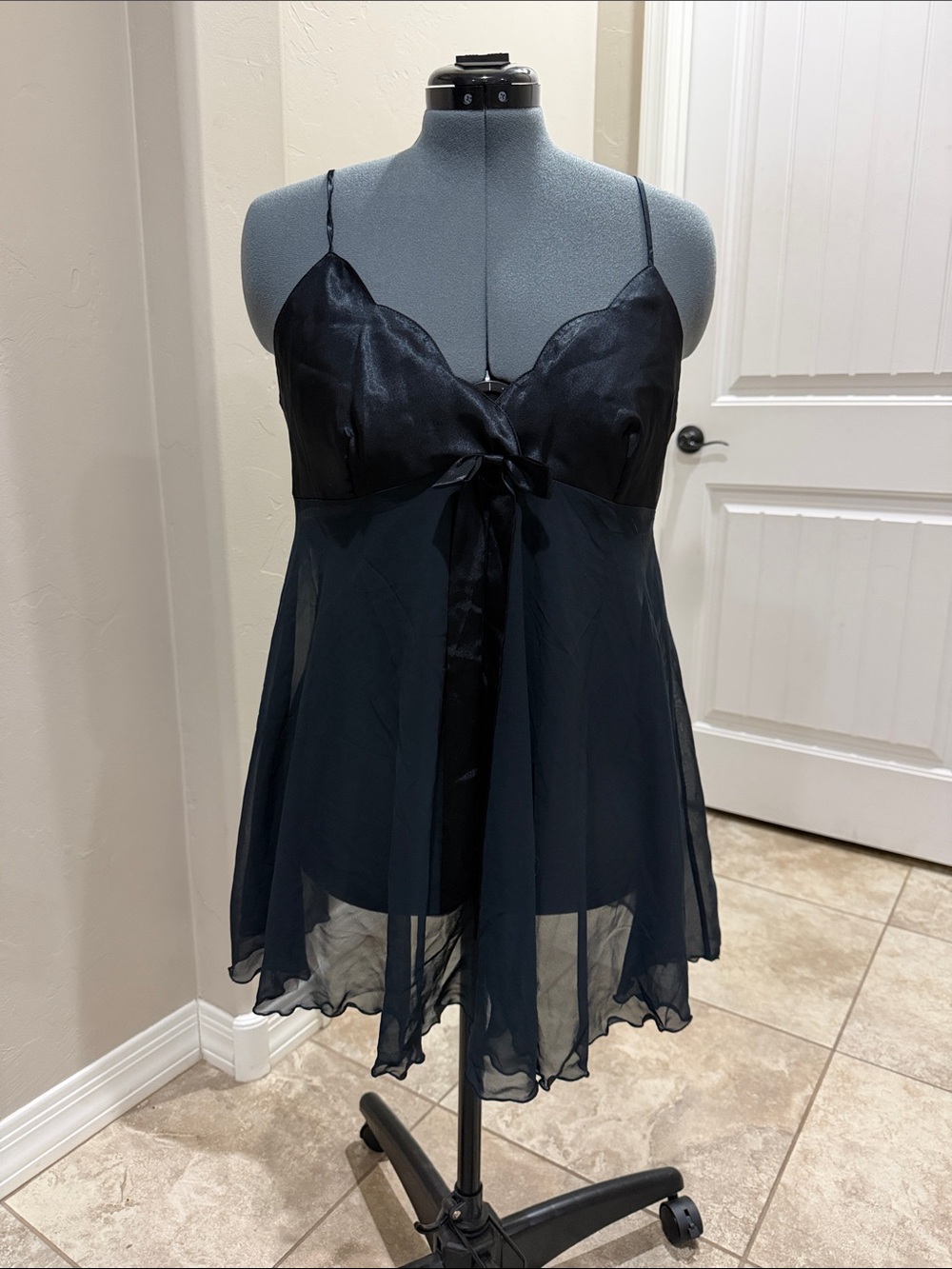 Victoria's Secret Black Satin & Sheer Babydoll Chemise